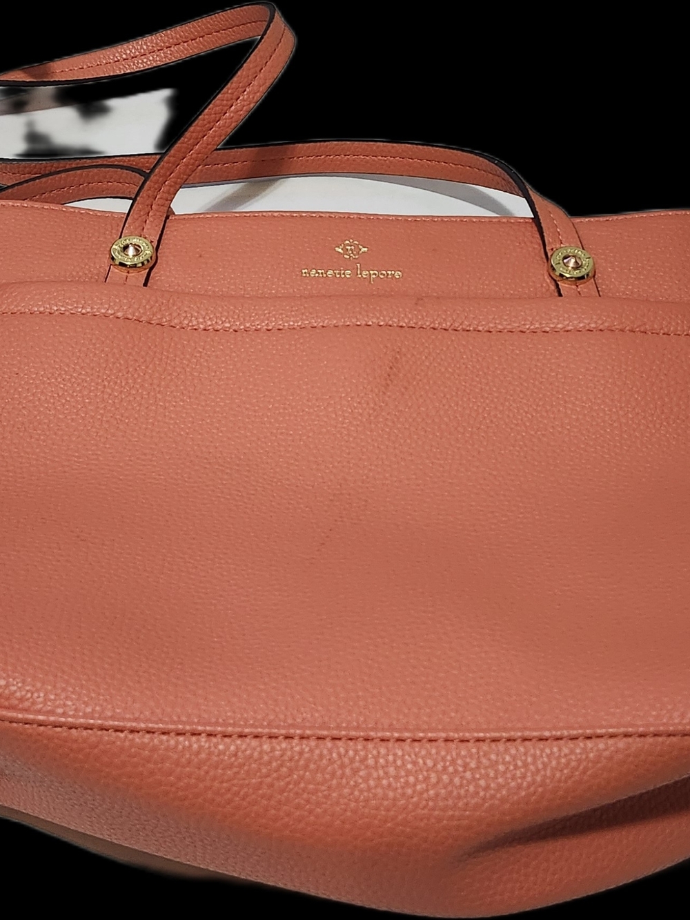 Nanette Lepore Coral-Orange Pebble Leather Tote